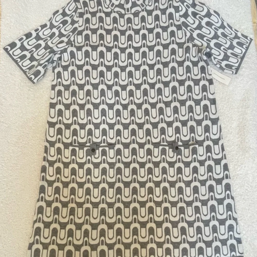 Anthropologie Grey & White Geometric High-Neck Mini Dress XL - Picture 6 of 15